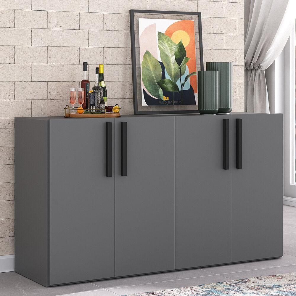 Aparador Buffet 4 Portas Viena Grafite Preto - 1