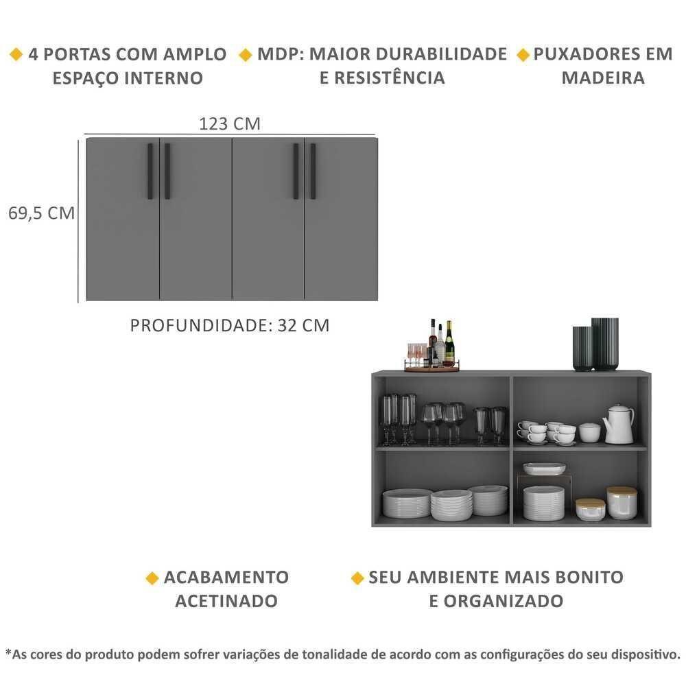 Aparador Buffet 4 Portas Viena Grafite Preto - 6