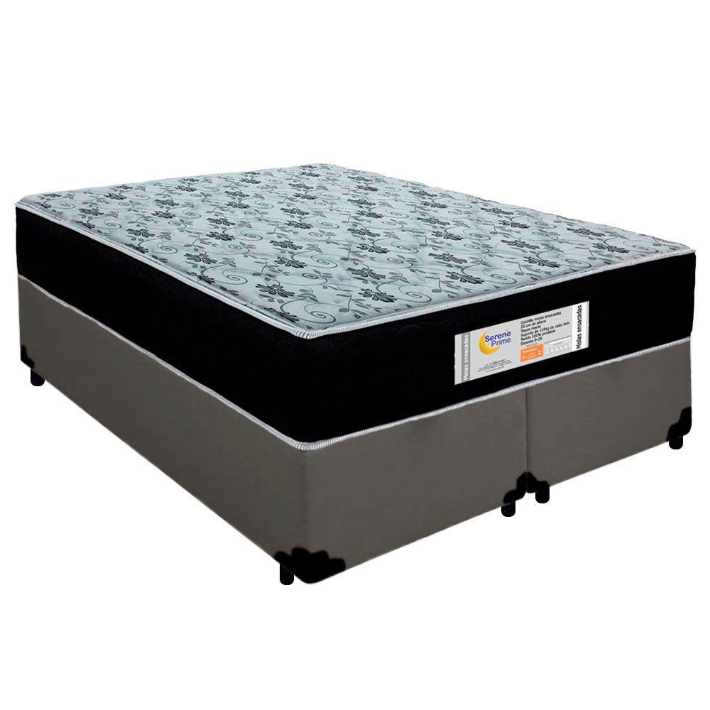 Cama Box Queen Bipartido Sintético + Colchão Molas Ensacadas Sereneprime Sonnolux 158x198x65 Cinza - 1
