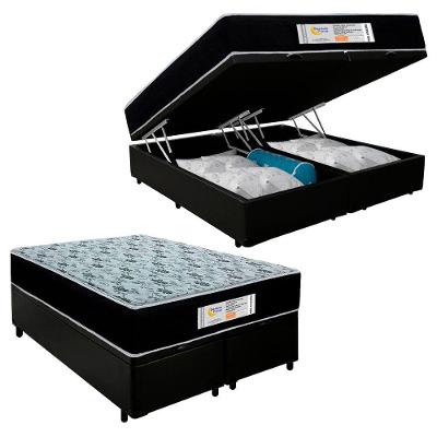 Cama Box Baú Queen Bipartido Sintético + Colchão Molas Ensacadas Sereneprime Sonnolux 158x198x69 Preto