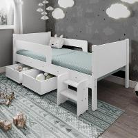 Cama Infantil Com 2 Baus Organizador E Escada Luna Plus Branco Com Colchão - 1