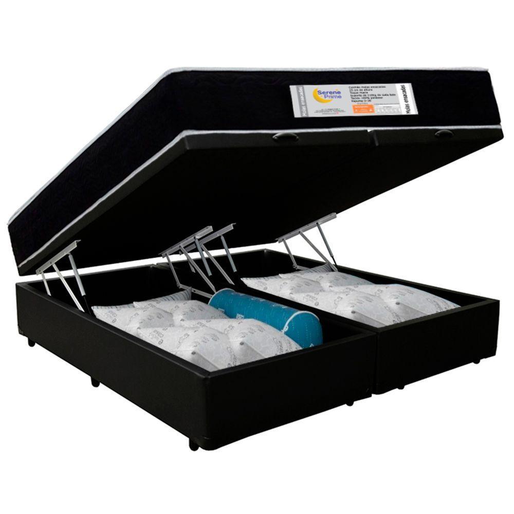 Cama Box Baú Queen Bipartido Sintético + Colchão Molas Ensacadas Sereneprime Sonnolux 158x198x69 Cor:preto - 6