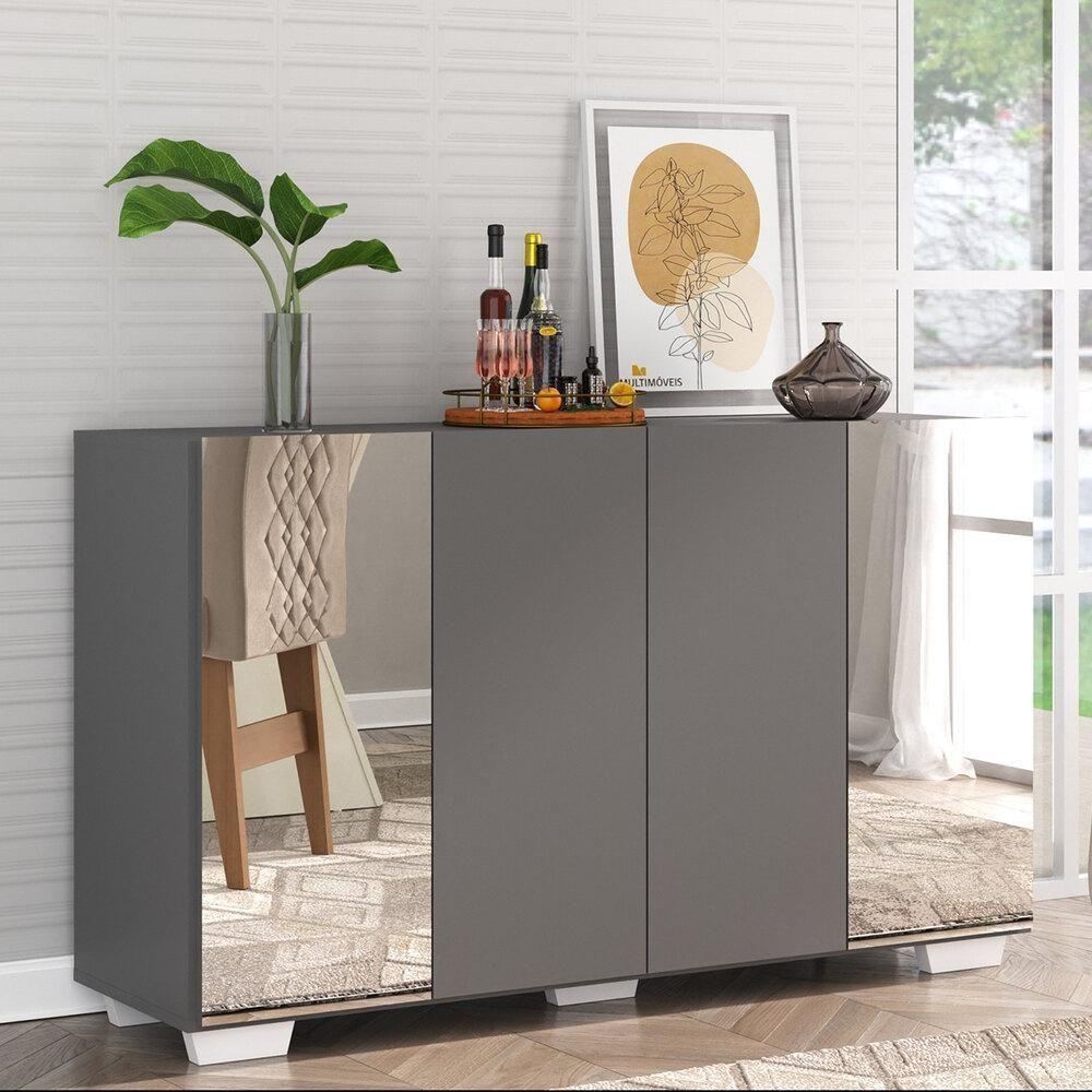 Aparador Buffet Com Espelho e Pés Vegas Grafite Branco - 1