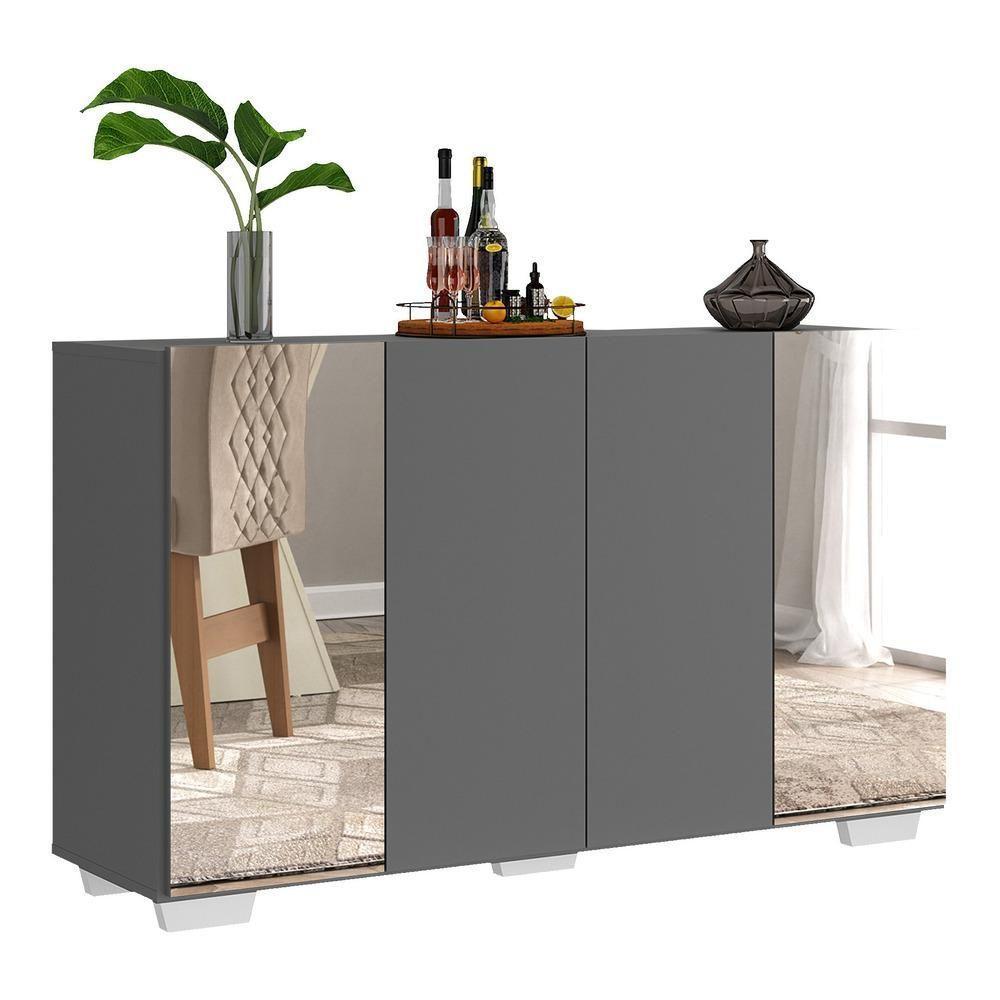 Aparador Buffet Com Espelho e Pés Vegas Grafite Branco - 6