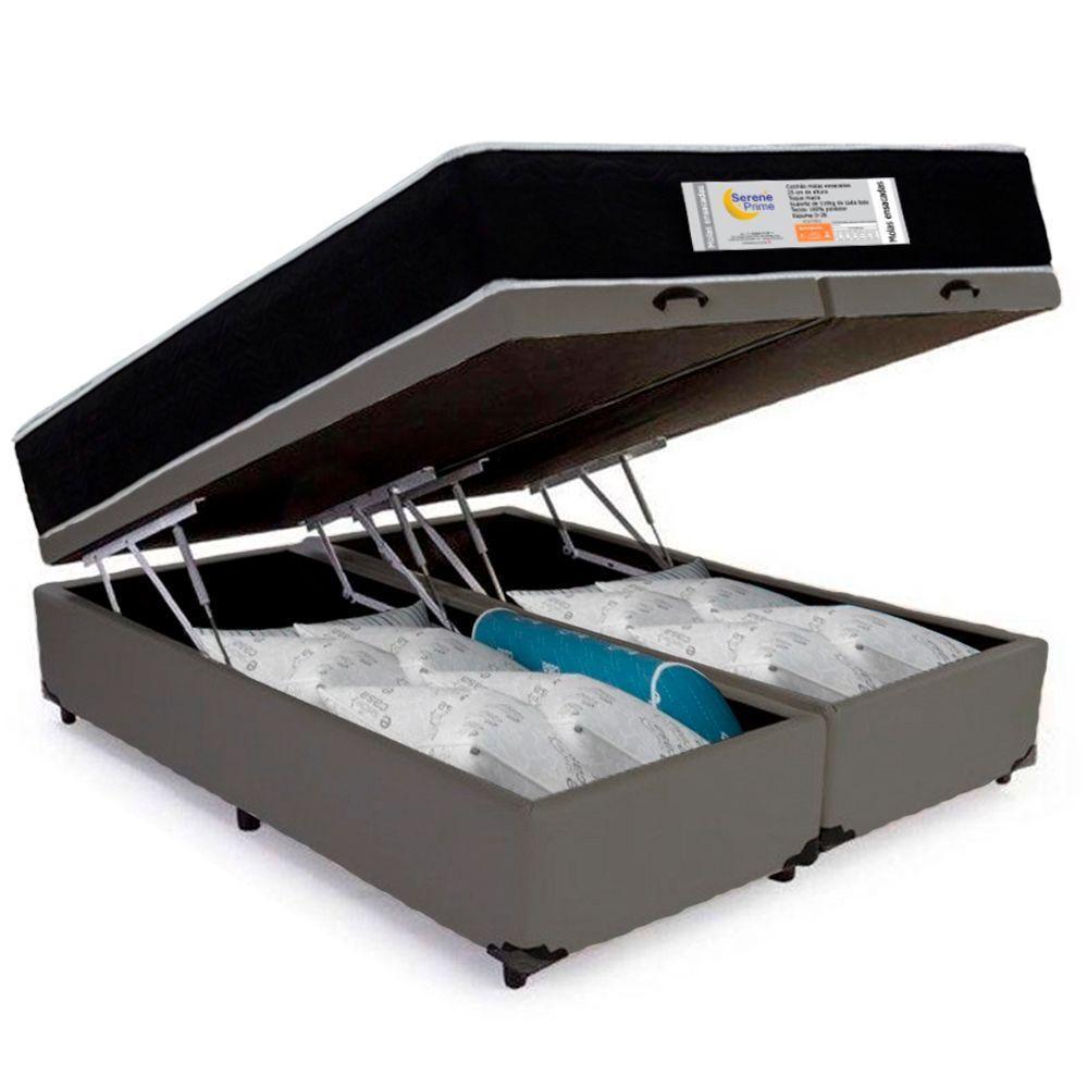Cama Box Baú Queen Bipartido Sintético + Colchão Molas Ensacadas Sereneprime Sonnolux 158x198x69 Cinza - 6