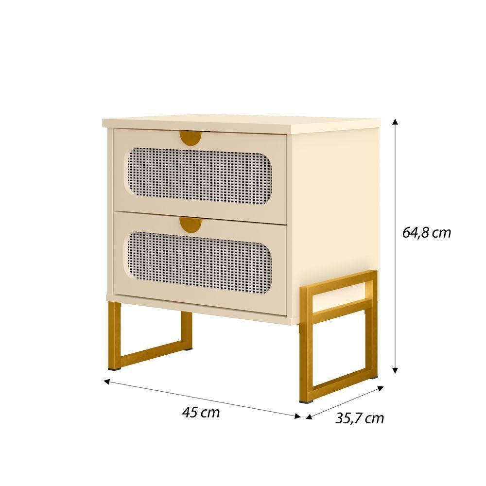 Mesa De Cabeceira Titanium Estilo Industrial Com Pés De Ferro - Off White / Dourado - 2