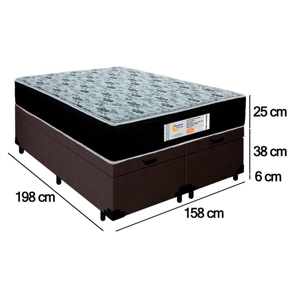Cama Box Baú Queen Bipartido Suede + Colchão Molas Ensacadas Sereneprime Sonnolux 158x198x69 Cor:marrom - 3