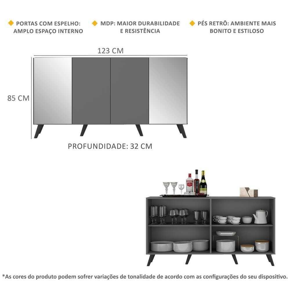 Aparador Buffet Com Espelho e Pés Grafite Preto - 5