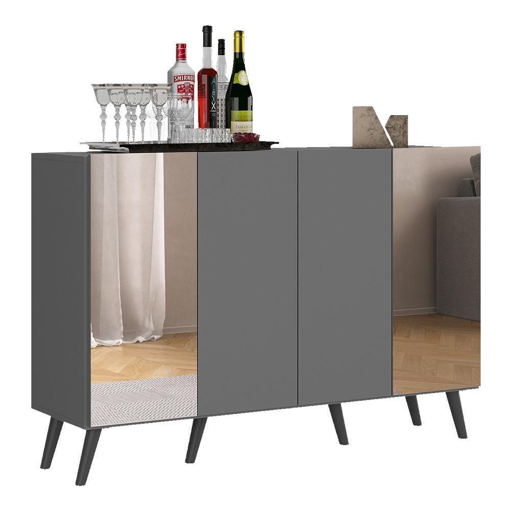 Aparador Buffet Com Espelho e Pés Grafite Preto - 6