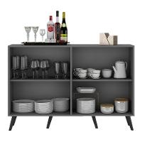 Aparador Buffet Com Espelho e Pés Grafite Preto - 3