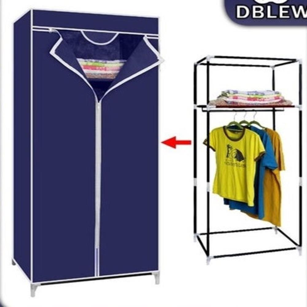 Guarda Roupa Portatil Arara Cabideiro Cabideiro Armario Multifuncional Dobravel Organizador Azul - 3