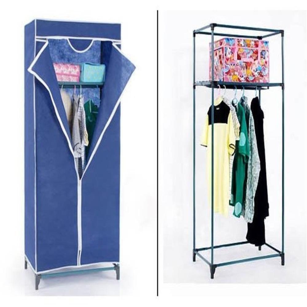 Guarda Roupa Portatil Arara Cabideiro Cabideiro Armario Multifuncional Dobravel Organizador Azul - 4