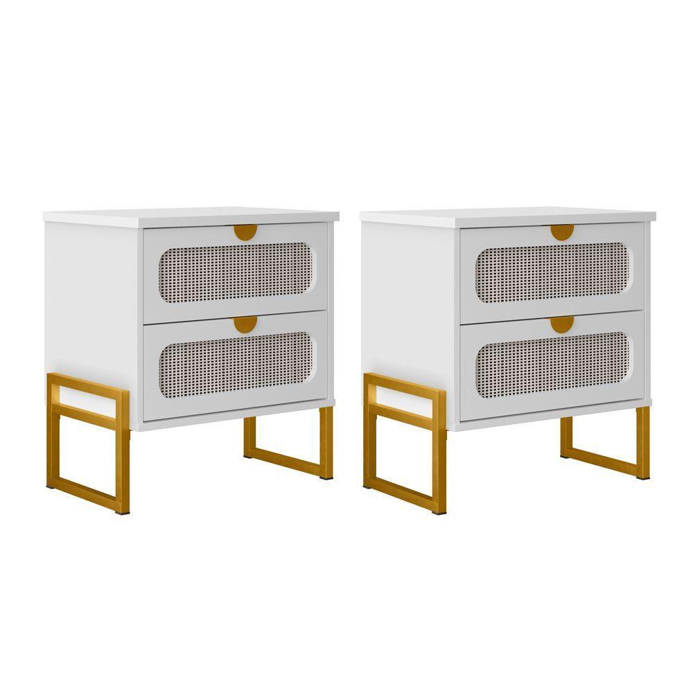 Kit 2 Mesas De Cabeceira Luxo Titanium Com Fino Acabamento 45cm - Branco / Dourado - 1
