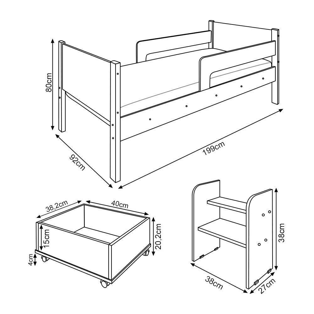 Cama Solteiro Com 2 Baus Organizador E Escada Luna Plus Branco Com Colchão - 4