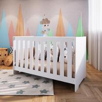Berço Infantil Cama 3 Em 1 Multifuncional 133cm Com Regulagem De Altura E Grade Em Mdf Quarto De Bebê Branco - 1