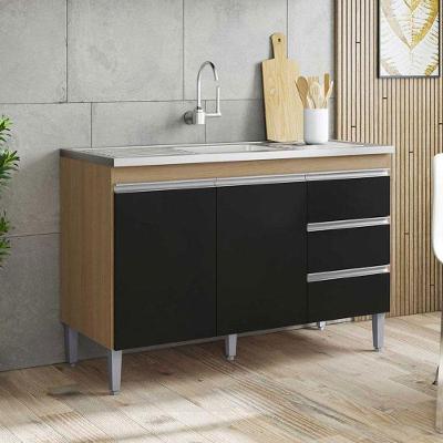Balcão De Pia Ambiente Andréia 120 Cm Amendoa Preto - Ajl