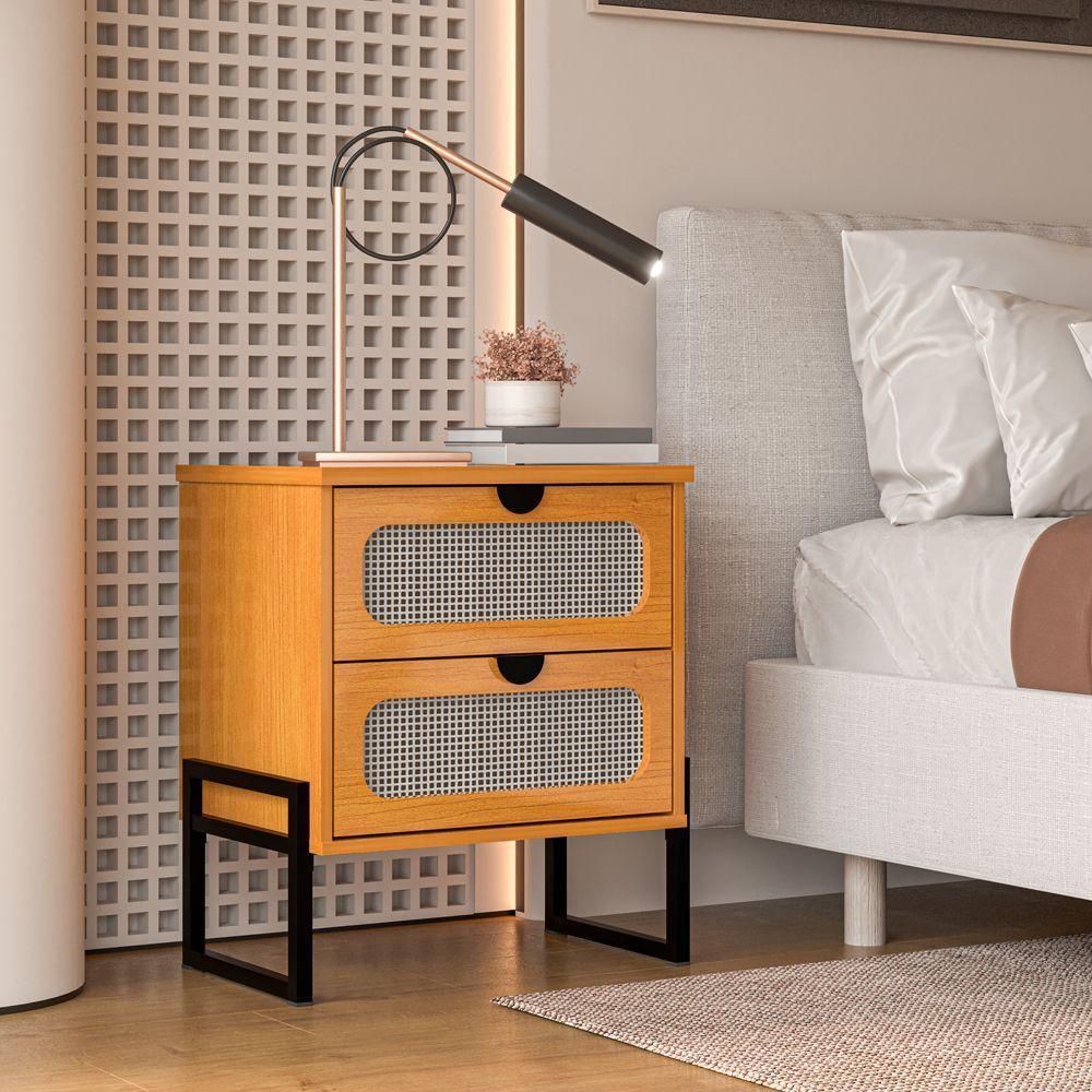 Mesa De Cabeceira Luxo Titanium Com Fino Acabamento 45cm - Nature / Preto - 1