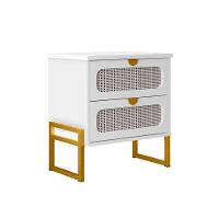 Mesa De Cabeceira Titanium Estilo Industrial Com Pés De Ferro - Branco / Dourado - 2