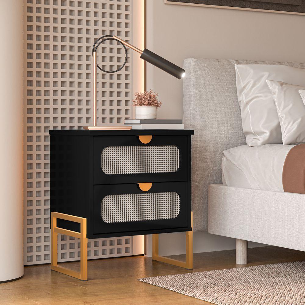 Mesa De Cabeceira Luxo Titanium Com Fino Acabamento 45cm - Preto / Dourado - 1