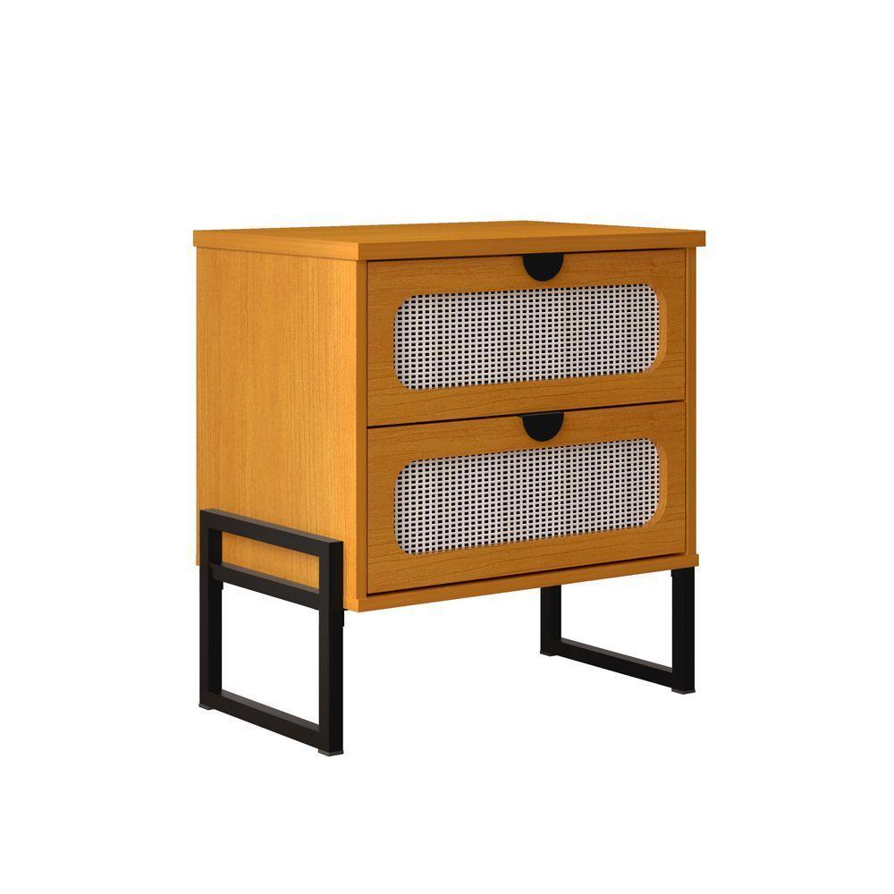 Mesa De Cabeceira Titanium Estilo Industrial Com Pés De Ferro - Nature / Preto - 2