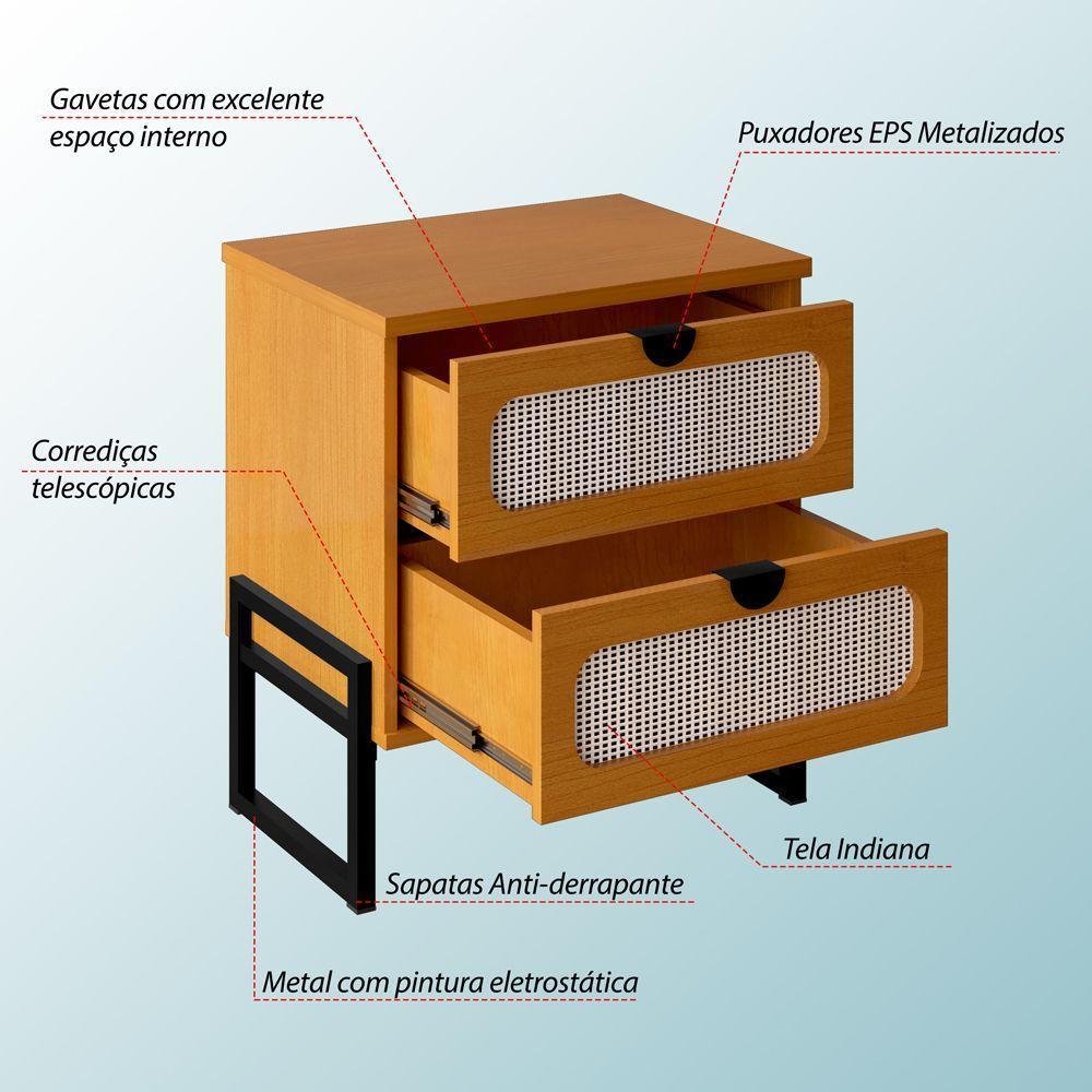 Mesa De Cabeceira Titanium Estilo Industrial Com Pés De Ferro - Nature / Preto - 3