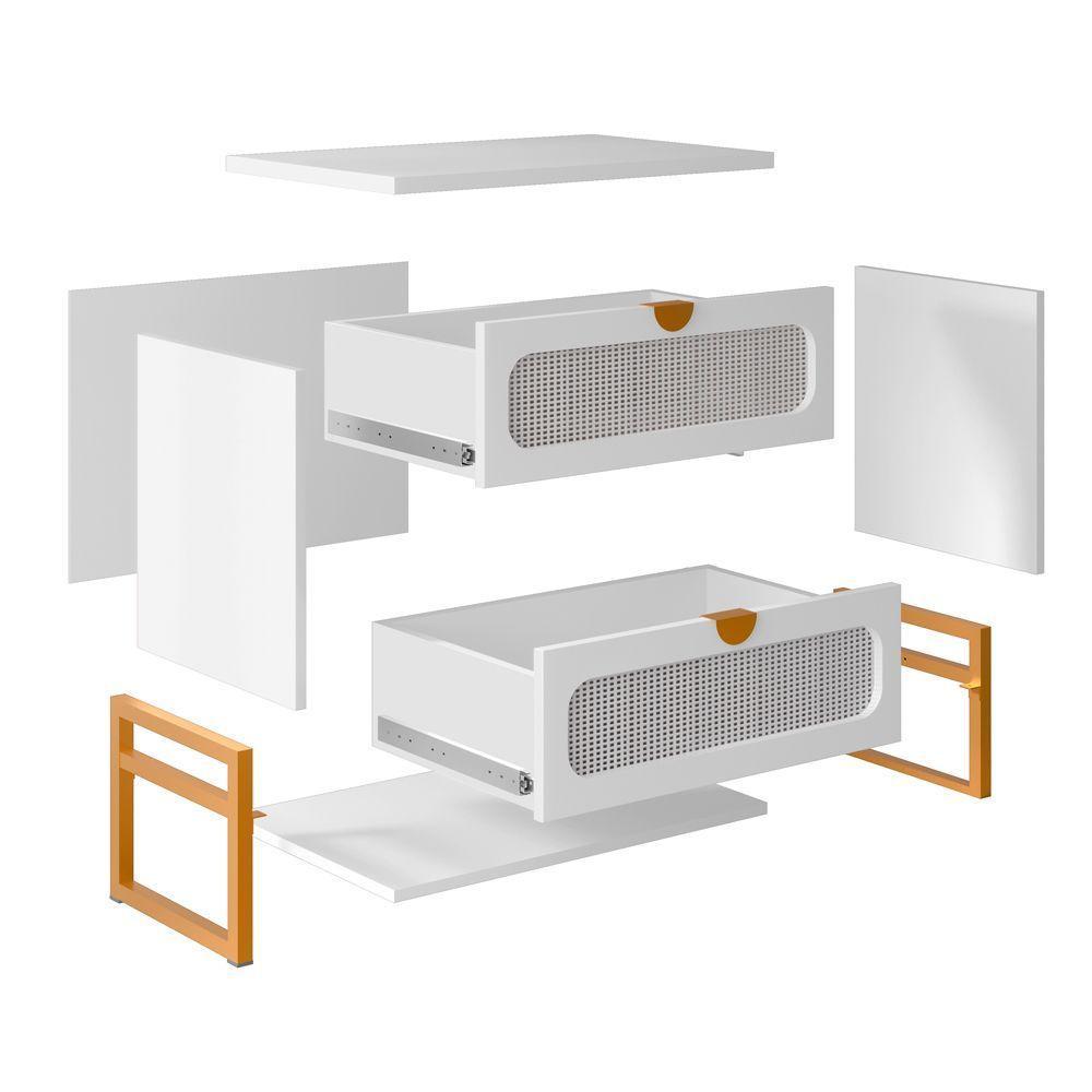 Mesa De Cabeceira Luxo Titanium Com Fino Acabamento 45cm - Branco / Dourado - 6