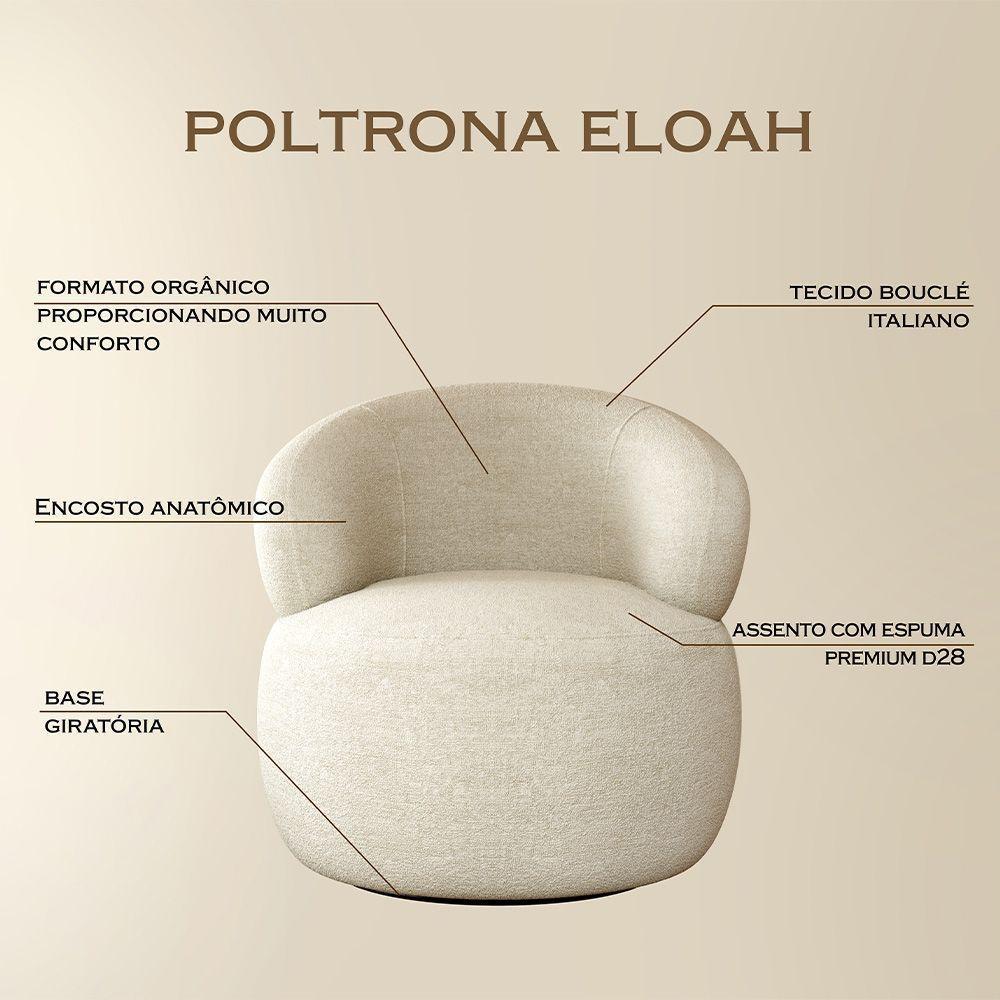 Conjunto 2 Poltronas Orgânica Atemporal Base Giratória Eloah Bouclé Italiano Bege - 2