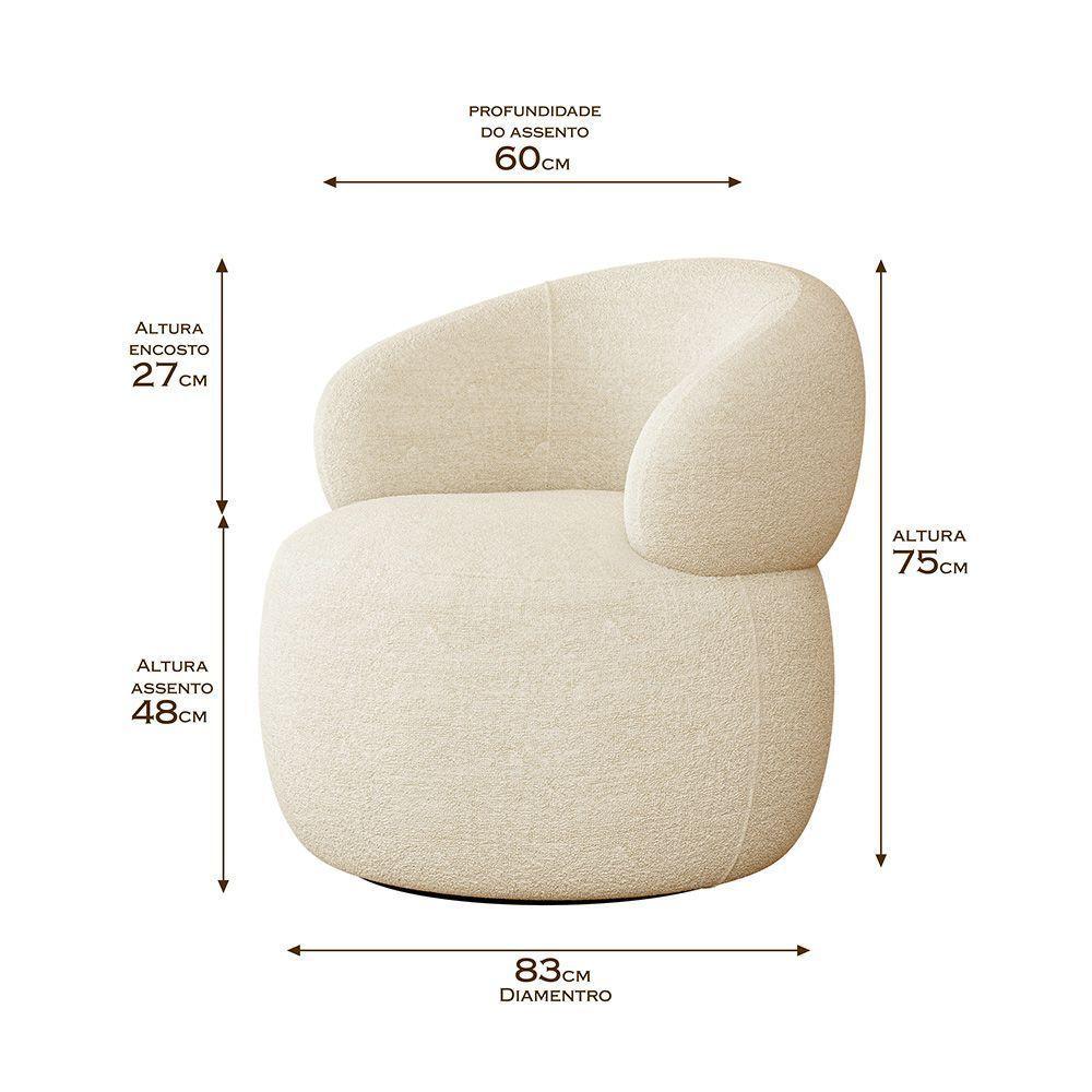 Conjunto 2 Poltronas Orgânica Atemporal Base Giratória Eloah Bouclé Italiano Bege - 4