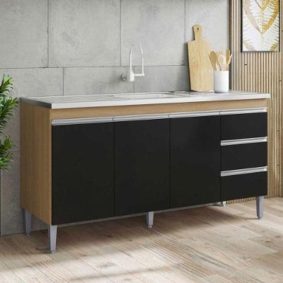 Balcão De Pia Ambiente Andréia 160 Cm Amendoa Preto - Ajl