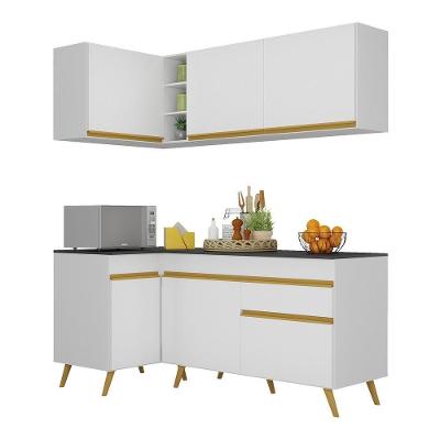 Armário de Cozinha Compacta de Canto Veneza V2057 6 Portas 1 Gaveta MDF Preto