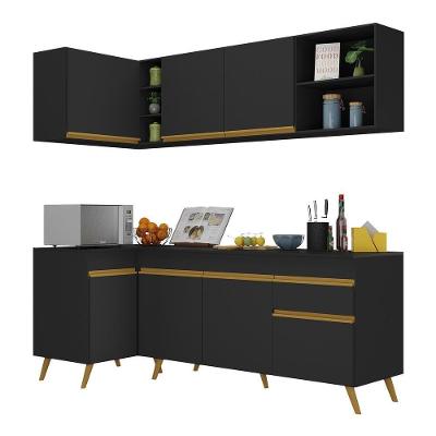 Armário de Cozinha Compacta de Canto V2058 7 Portas 1 Gaveta MDP Preto