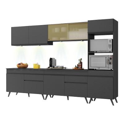 Armário de Cozinha Compacta V2014 10 Portas 2 Gavetas MDP 302cm Preto com Leds