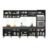 Armário De Cozinha Compacta 302cm Com Leds Veneza Up Multimóveis V2014 Preto Preto - 3