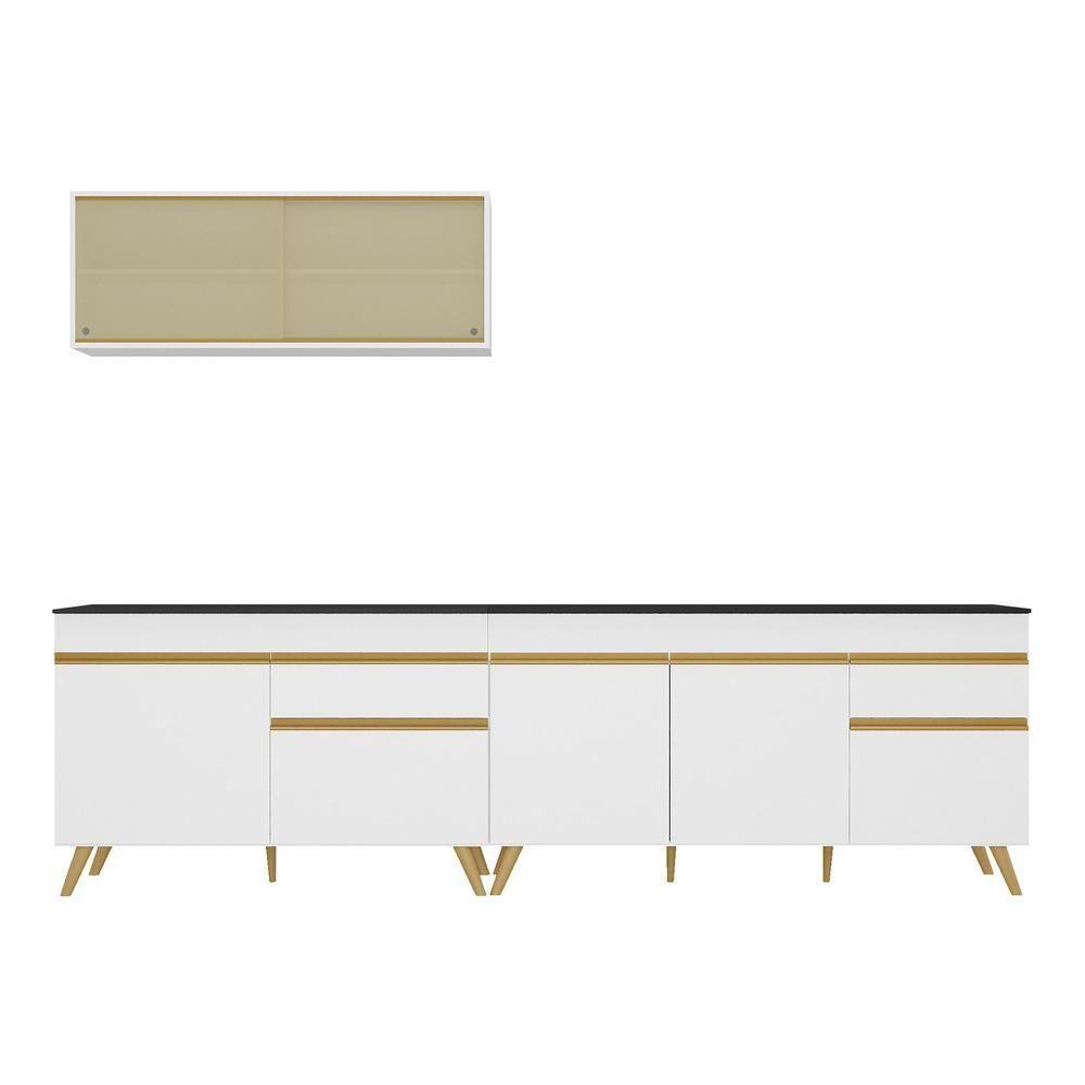 Armário De Cozinha Compacta 270cm Veneza Multimóveis V2077 Branco/dourado Branco/dourado - 2