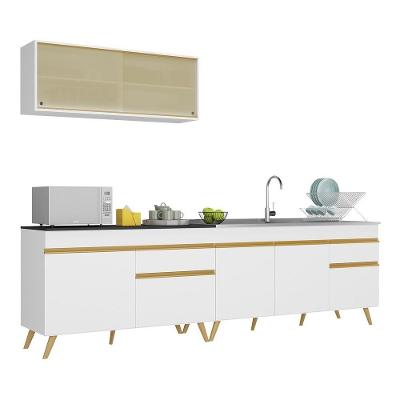 Armário De Cozinha Compacta 270cm Veneza Multimóveis V2077 Branco/dourado Branco/dourado