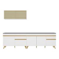 Armário De Cozinha Compacta 270cm Veneza Multimóveis V2077 Branco/dourado Branco/dourado - 2