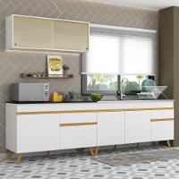 Armário De Cozinha Compacta 270cm Veneza Multimóveis V2077 Branco/dourado Branco/dourado - 6