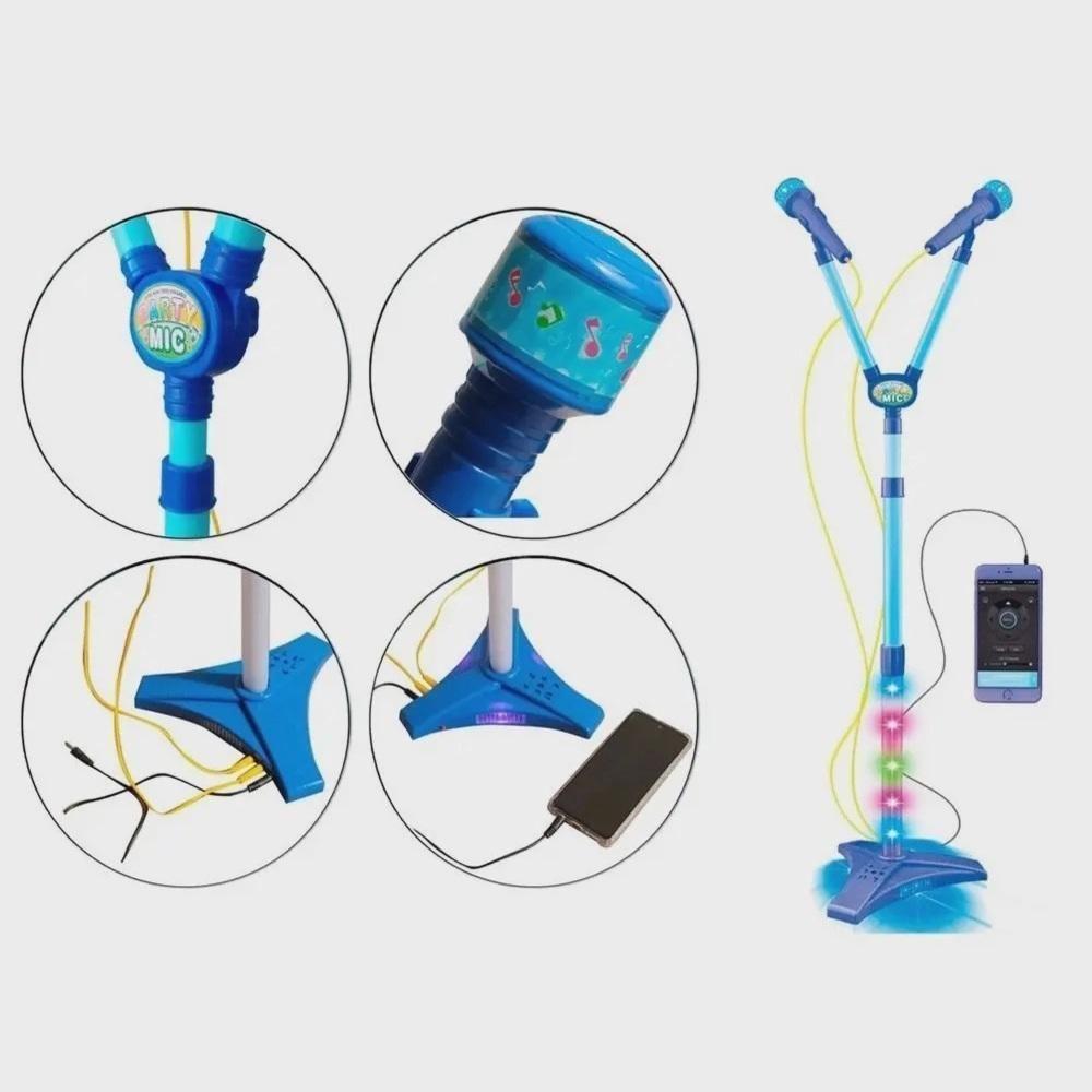 Microfone Infantil Pedestal Karaoke Duplo Rock Star Amplificador Musical Conecta Celular Mp3 Luz - 5