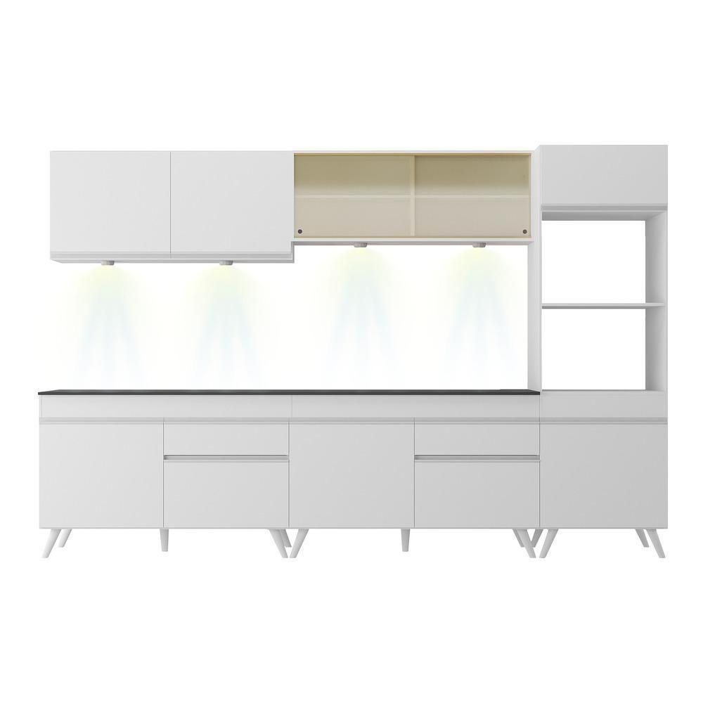 Armário De Cozinha Compacta 302cm Com Leds Veneza Up Multimóveis V2014 Branco Branco - 2