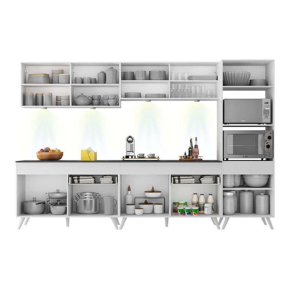 Armário De Cozinha Compacta 302cm Com Leds Veneza Up Multimóveis V2014 Branco Branco - 3