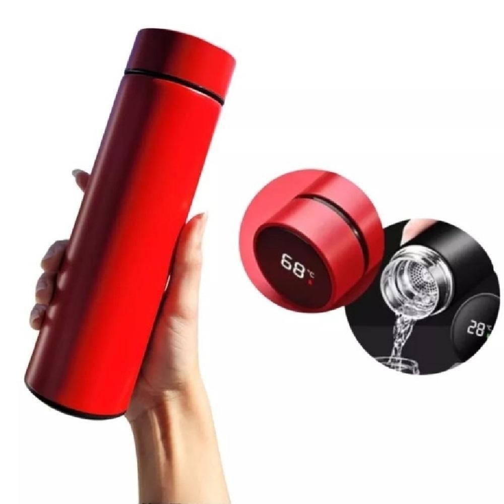 Garrafa Termica 480ml Display Inox Lcd Termometro Copo Termico Medidor Temperatura Vermelho Luxo - 4
