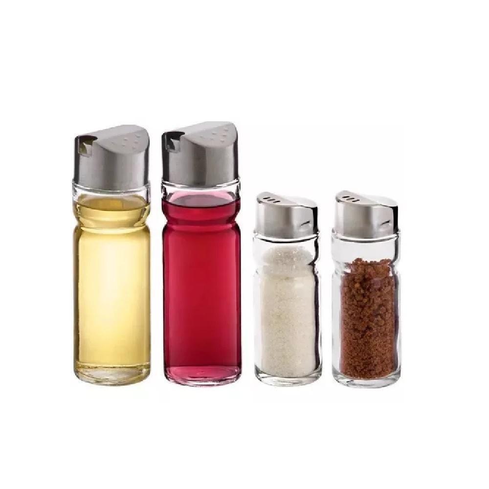 Galheteiro De Vidro Com Suporte ? Kit 4 Peças Para Azeite, Vinagre, Sal, Pimenta, E Outros Temperos - 2