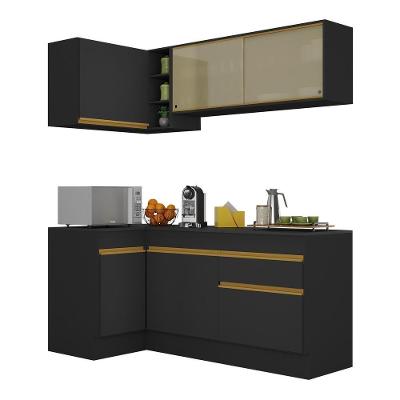 Armário de Cozinha Compacta de Canto V2091 6 Portas 1 Gaveta MDF 172cm Preto-dourado