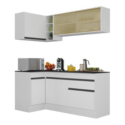 Armário de Cozinha Compacta de Canto V2091 6 Portas 1 Gaveta MDF 172cm Branco Preto