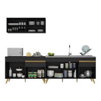 Armário De Cozinha Compacta 270cm Veneza Multimóveis V2077 Preto/dourado Preto/dourado - 3