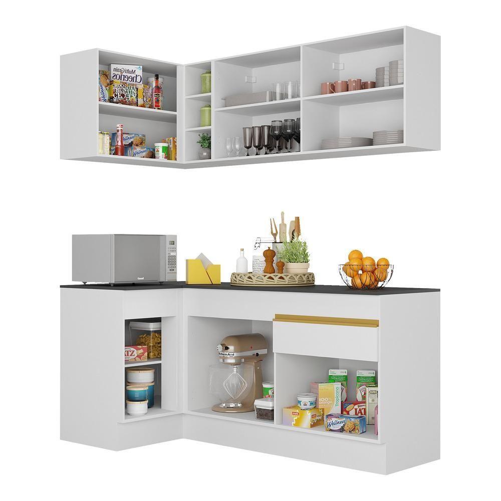 Armário De Cozinha Compacta De Canto Com Rodapé Veneza Multimóveis V2092 Branco/dourado Branco/dourado - 3