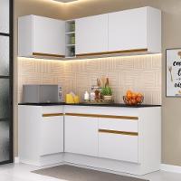 Armário De Cozinha Compacta De Canto Com Rodapé Veneza Multimóveis V2092 Branco/dourado Branco/dourado - 6