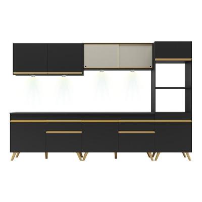 Armário de Cozinha Compacta V2014 10 Portas 2 Gavetas MDP 302cm Preto com Leds