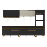 Armário De Cozinha Compacta 302cm Com Leds Veneza Up Multimóveis V2014 Preto/dourado Preto/dourado - 2
