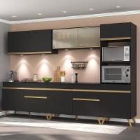 Armário De Cozinha Compacta 302cm Com Leds Veneza Up Multimóveis V2014 Preto/dourado Preto/dourado - 6